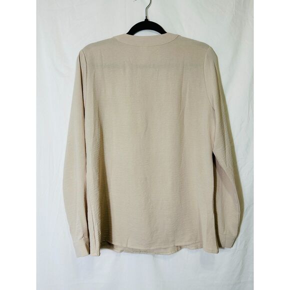 Blooming Jelly Women's Long Sleeve V-Neck Front Pleated Neutral Blouse Size M - Picture 3 of 3